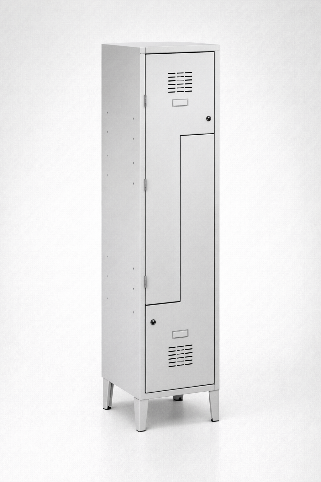 L-shaped staff locker Sul 41 W lx – with legs - efficient use of changing-room space while keeping