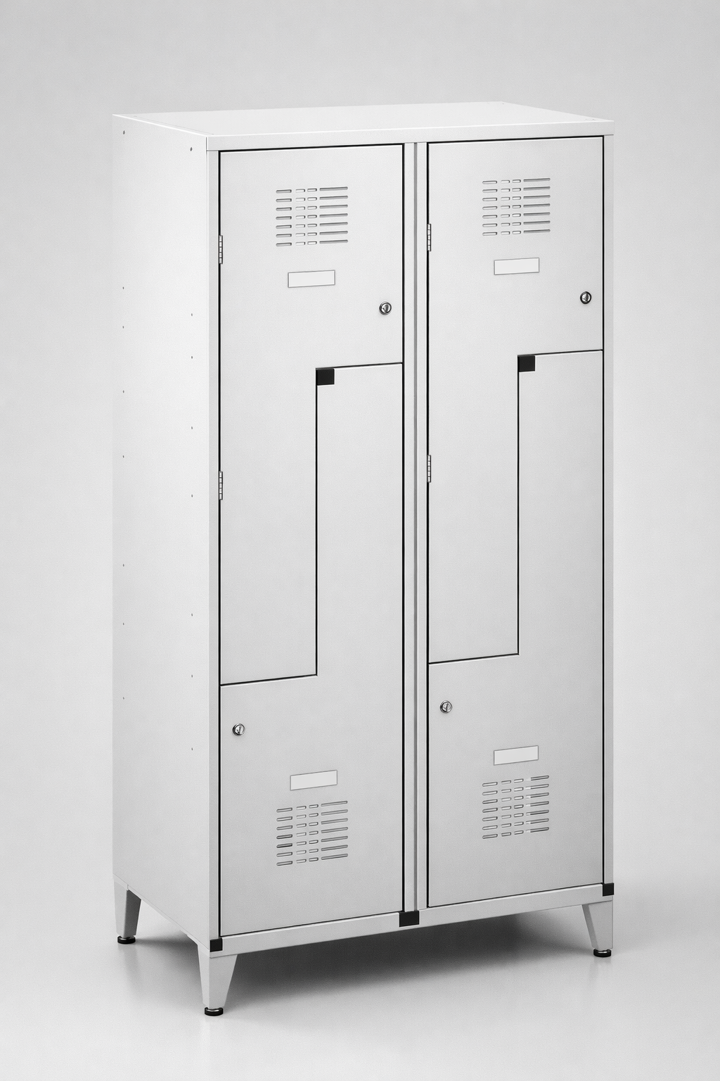 L-shaped staff locker Sul 42 W st – with legs - efficient use of changing-room space while keeping