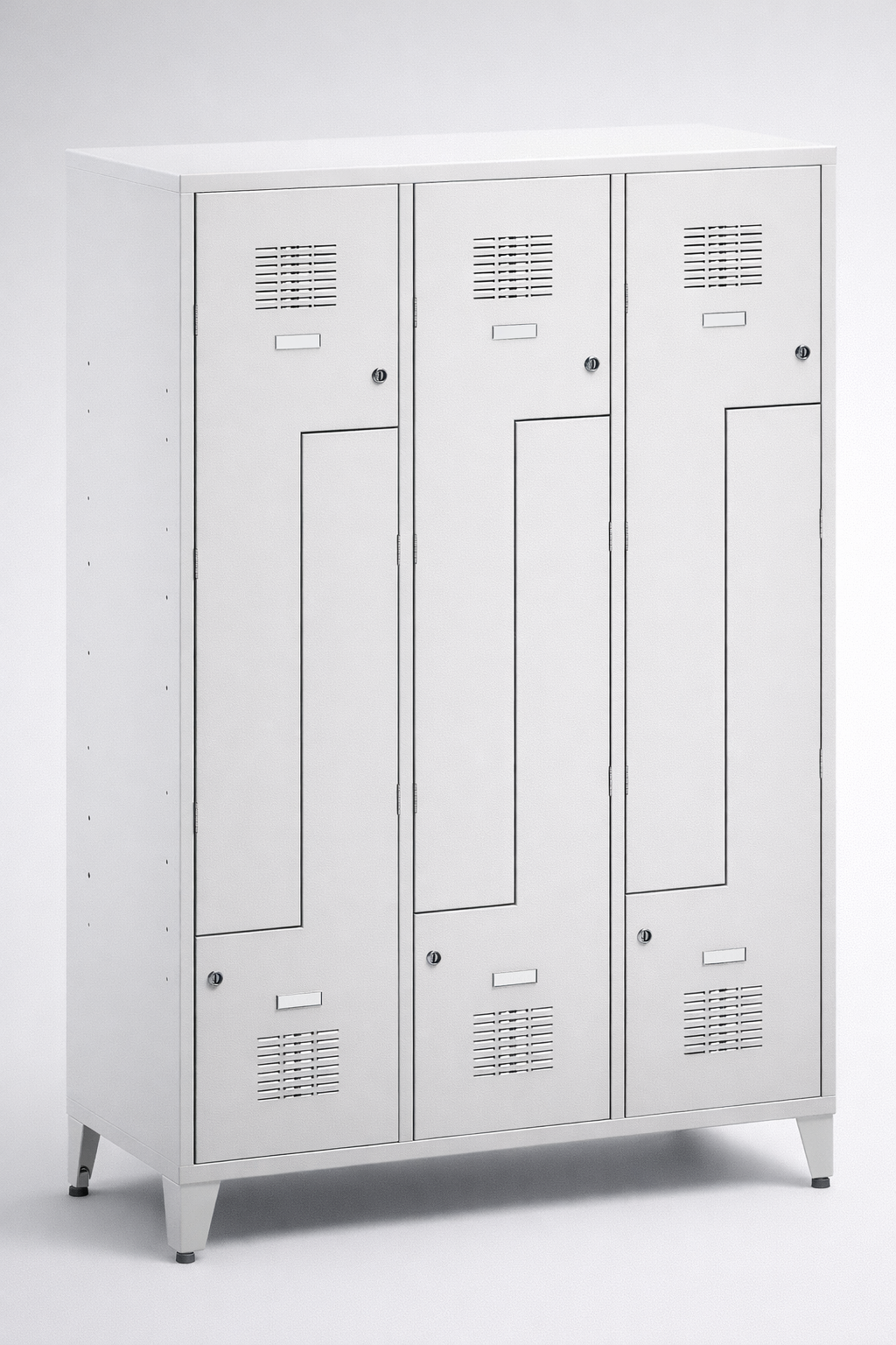 L-shaped staff locker Sul 43 W st – with legs - efficient use of changing-room space while keeping